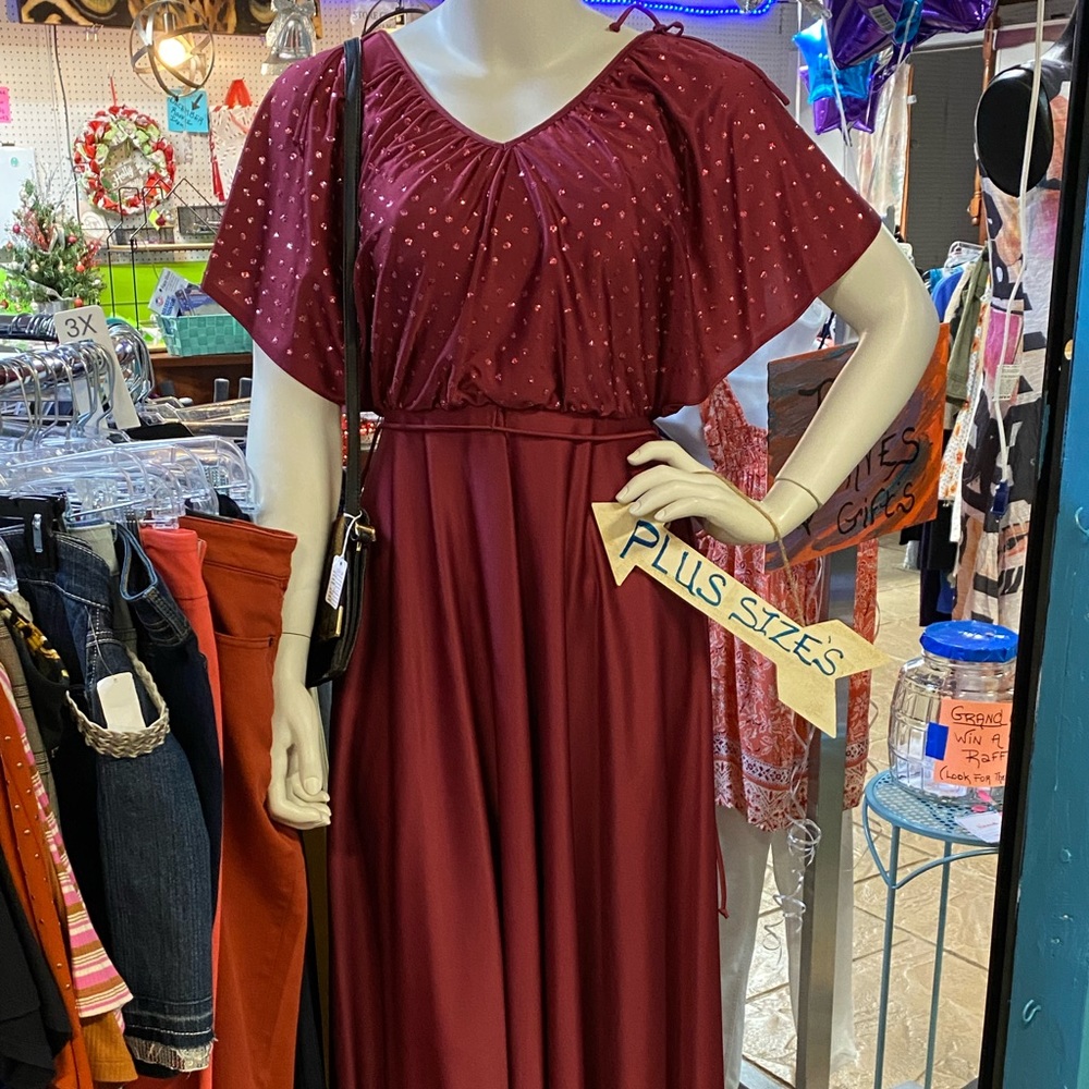 Size 16 Cranberry beautiful split sleeve long dress embellishments above waist
